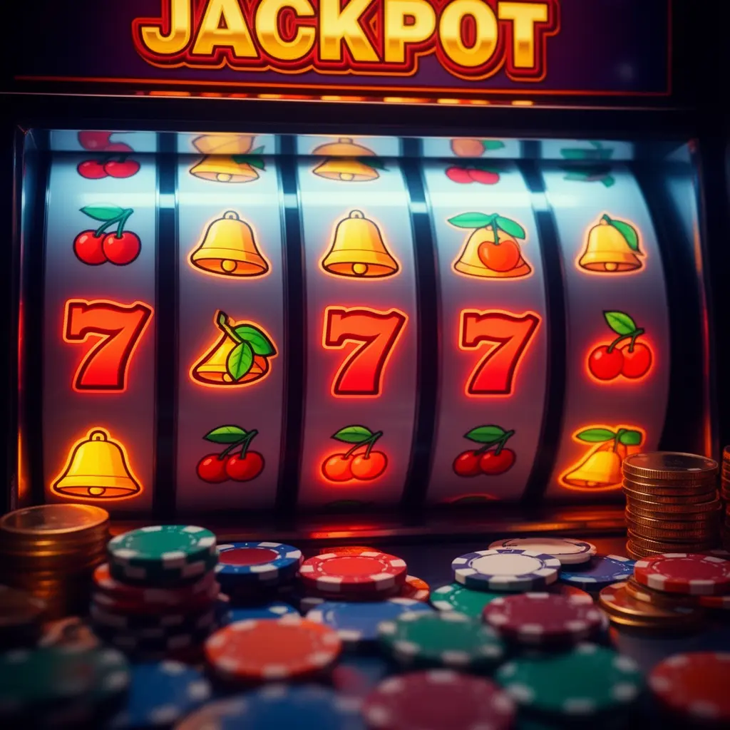 Classic slot machine reels showing lucky sevens and fruits with shining coins highlighting the premium slot experience at JOM99 casino for Malaysian players